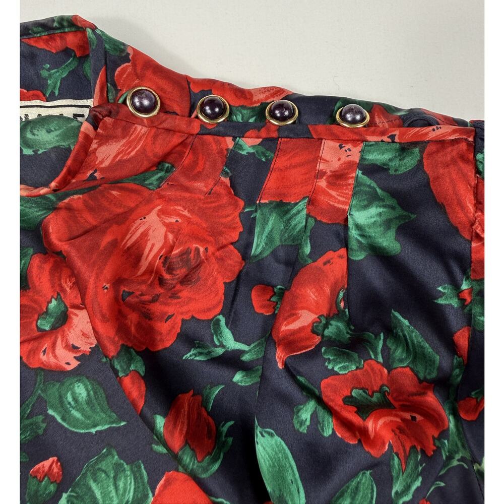 Vintage Carlisle 100% silk Floral print Sz 10 Blouse Red Roses long sleeve - Picture 3 of 11
